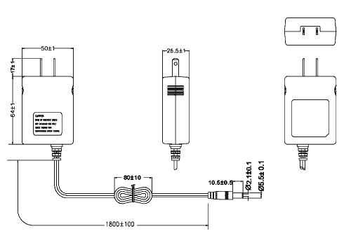 drawing of the wall mount AC/DC converter