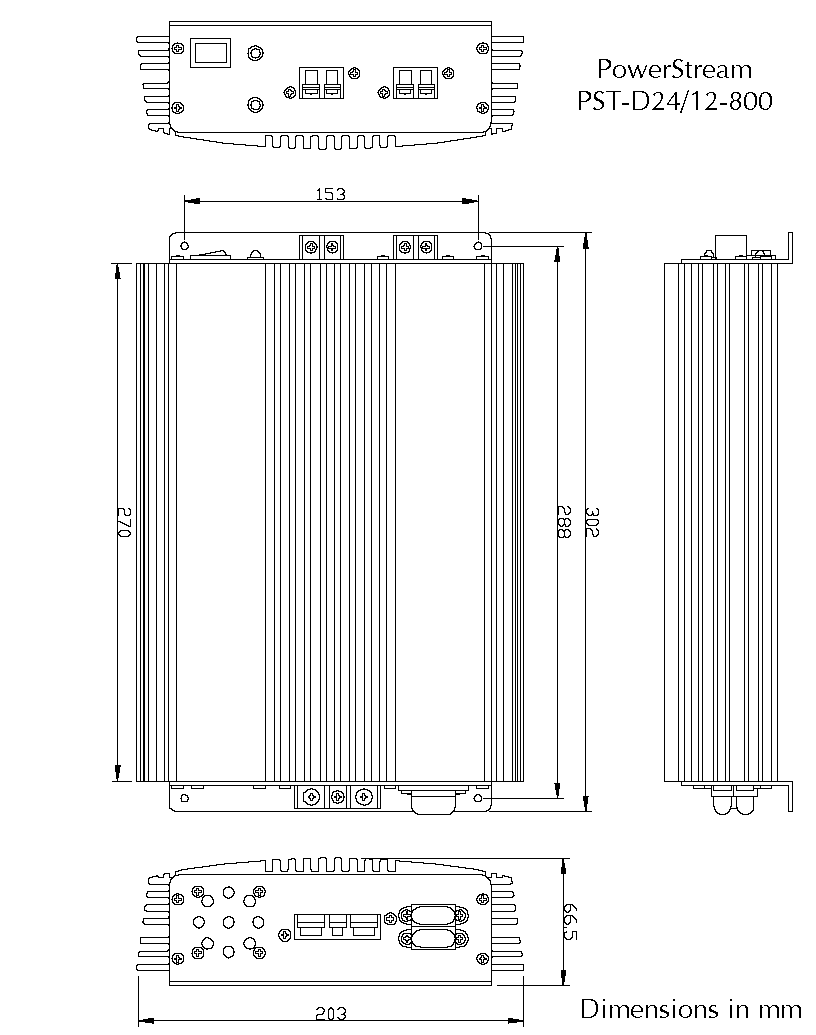 Drawing of the PST-D24/12-800  DC/DC converter