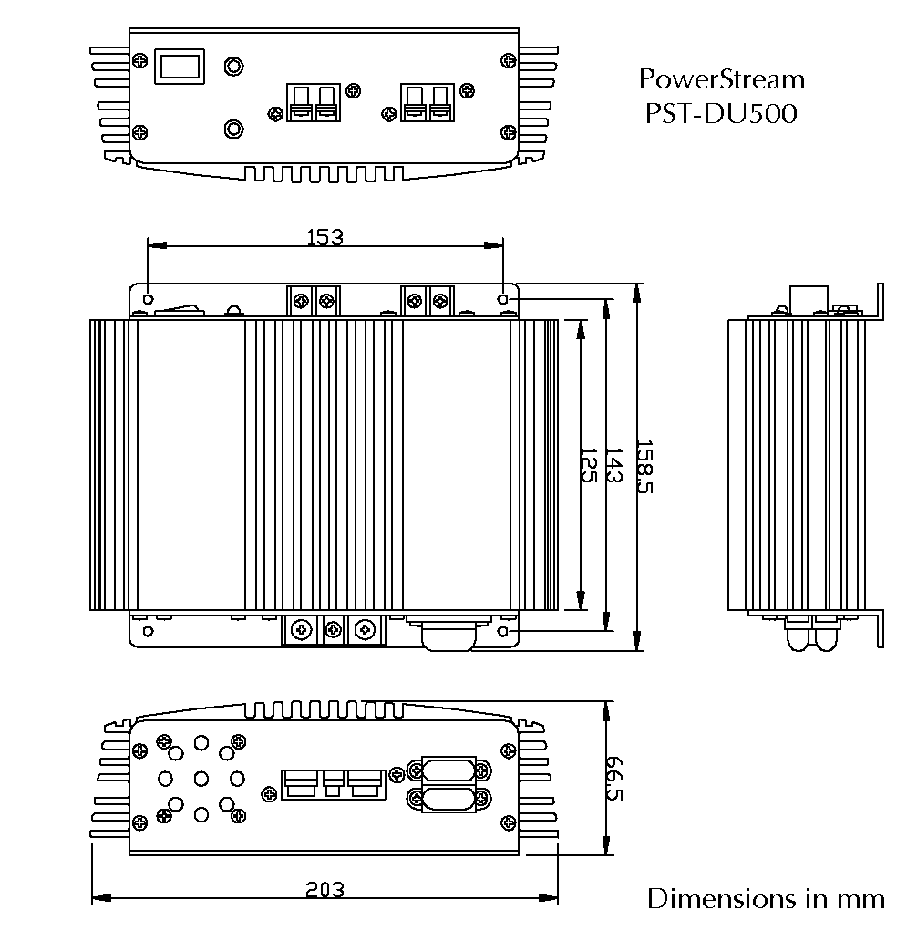 Drawing of the SR500 DC/DC converter