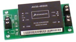 AV20-48S05 quarter brick module on a circuit board with screw terminals