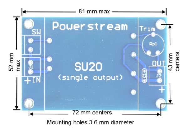 Circuit board for mounting the SU20 series DC/DC converters